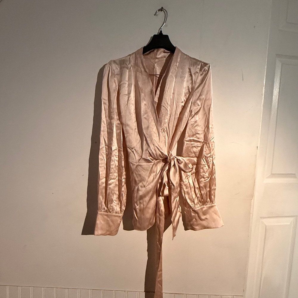 Pink Silk Wrap Blouse Small Coquette Delicate‎ Soft Quiet Luxury Feminine